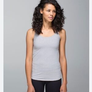 Lululemon First Base Racerback Workout Tank Top Grey White Stripes Womens Size 6